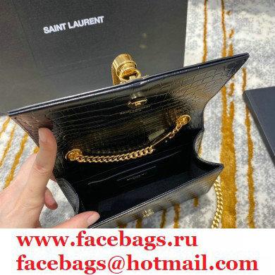 saint laurent mini Kate chain wallet with tassel in crocodile embossed leather 354120 black/gold