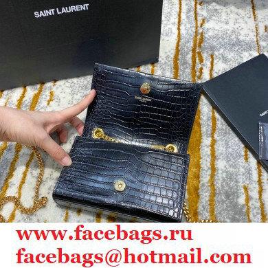 saint laurent mini Kate chain wallet with tassel in crocodile embossed leather 354120 black/gold