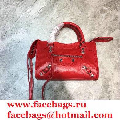 Balenciaga Classic Mini City Bag with Logo Strap Red