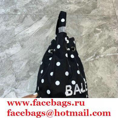 Balenciaga Wheel XXS Drawstring Bucket Bag Nylon Polkadots Black