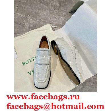 Bottega Veneta Crocodile Print Calf Leather Loafers White 2021