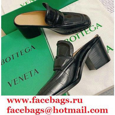 Bottega Veneta Crocodile Print Calf Leather Mules Black 2021