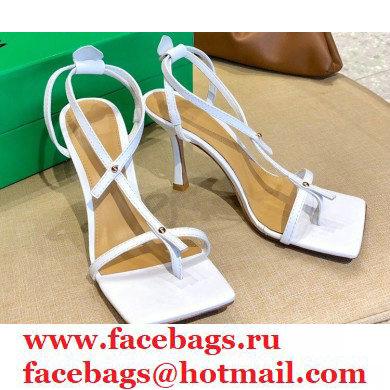 Bottega Veneta Heel 9cm Square Sole Skinny Straps Stretch Sandals White 2021