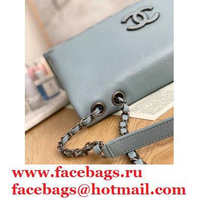 Chanel Deer Grained Calfskin Flap Shoulder Bag Light Blue