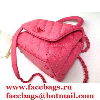 Chanel Grained Calfskin Coco Handle Mini Flap Bag Dark Pink with Top Handle AS2215 Lacquered Metal Hardware 2021