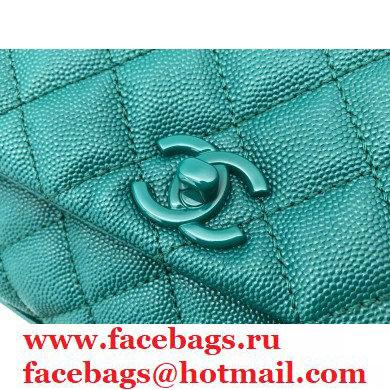 Chanel Grained Calfskin Coco Handle Mini Flap Bag Green with Top Handle AS2215 Lacquered Metal Hardware 2021