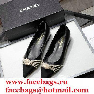 Chanel Heel 2cm Pearl Bow Grosgrain Ballerinas Black 2021