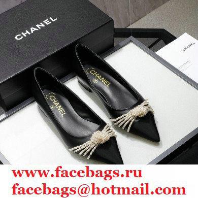 Chanel Heel 2cm Pearl Bow Grosgrain Ballerinas Black 2021