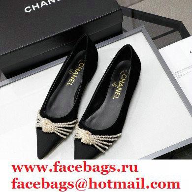 Chanel Heel 2cm Pearl Bow Grosgrain Ballerinas Suede Black 2021