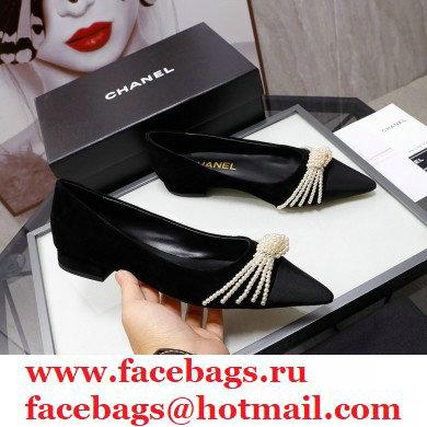 Chanel Heel 2cm Pearl Bow Grosgrain Ballerinas Suede Black 2021