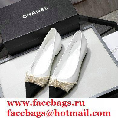 Chanel Heel 2cm Pearl Bow Grosgrain Ballerinas White 2021