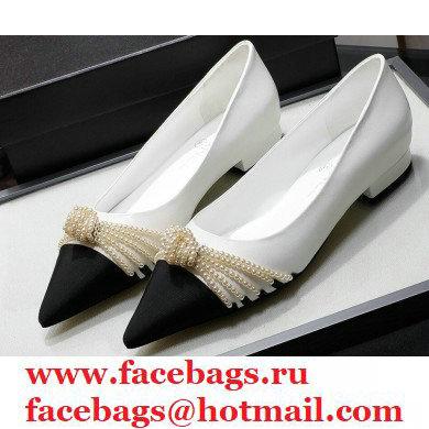 Chanel Heel 2cm Pearl Bow Grosgrain Ballerinas White 2021