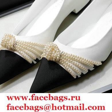 Chanel Heel 2cm Pearl Bow Grosgrain Ballerinas White 2021