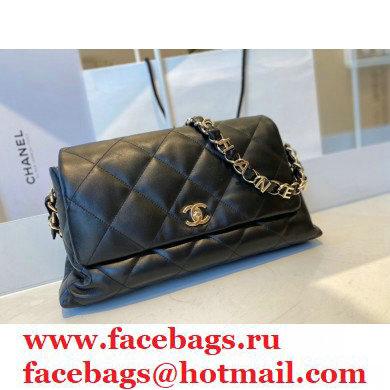 Chanel Lambskin Large Flap Bag with Logo Strap AS2316 Black 2021