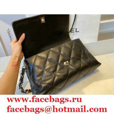 Chanel Lambskin Large Flap Bag with Logo Strap AS2316 Black 2021