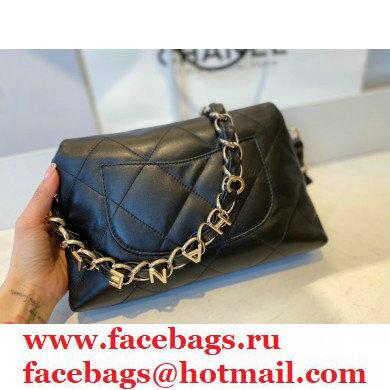 Chanel Lambskin Small Flap Bag with Logo Strap AS2299 Black 2021