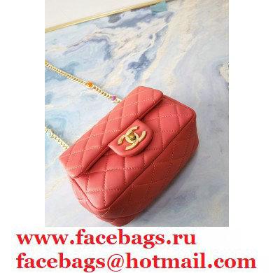 Chanel Resin Chain Lambskin Mini Flap Bag AS2379 Red 2021