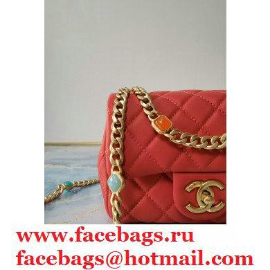 Chanel Resin Chain Lambskin Mini Flap Bag AS2379 Red 2021