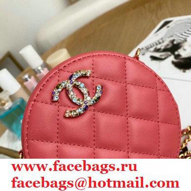 Chanel Zirconium Crystal CC Logo Round Clutch with Chain Bag AP1944 Coral Pink 2021