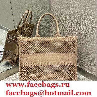 Dior Book Tote Bag in Nude Pink Mesh Embroidery 2021