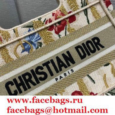 Dior Mini Book Tote Bag in Beige Multicolor Hibiscus Metallic Thread Embroidery 2021