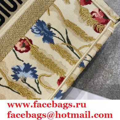 Dior Small Book Tote Bag in Beige Multicolor Hibiscus Metallic Thread Embroidery 2021