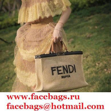 Fendi Medium Peekaboo X-Tote Shopper Bag Natural Raffia 2020