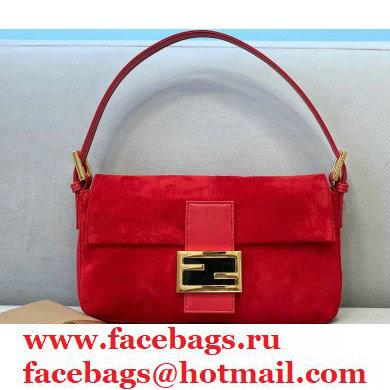 Fendi Vintage Suede Baguette Shoulder Bag Red 2021