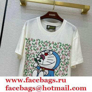 GuccixDoraemon and cartoon flower print T-shirt IVORY 2020