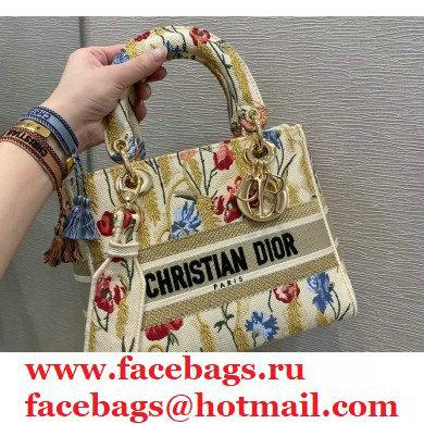 Lady Dior Medium Bag in Beige Multicolor Hibiscus Metallic Thread Embroidery 2021