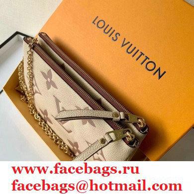 Louis Vuitton Monogram Empreinte Leather Double Zip Pochette Bag M80084 Cream/Bois de Rose Pink 2021