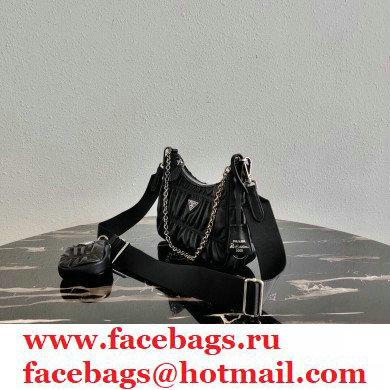 Prada Re-Edition 2005 Gaufre Embossed Leather Shoulder Hobo Bag 1BH204 Black 2021