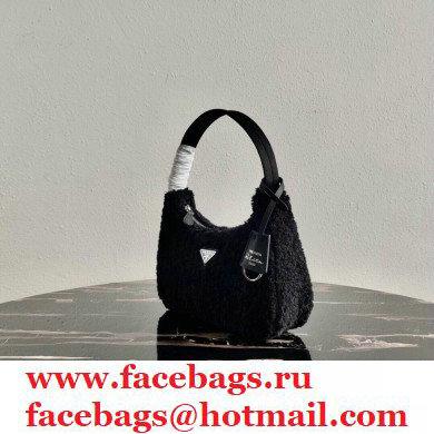 Prada Shearling Re-Edition 2000 Nylon Mini Hobo Bag 1NE515 Black 2021