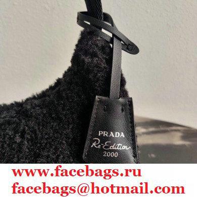 Prada Shearling Re-Edition 2000 Nylon Mini Hobo Bag 1NE515 Black 2021