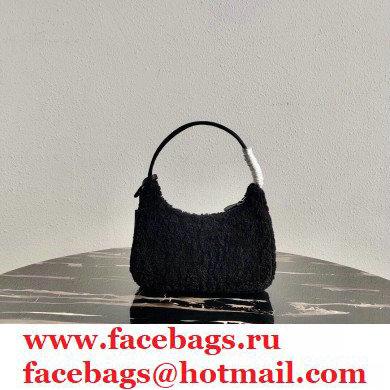 Prada Shearling Re-Edition 2000 Nylon Mini Hobo Bag 1NE515 Black 2021