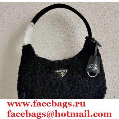 Prada Shearling Re-Edition 2000 Nylon Mini Hobo Bag 1NE515 Black 2021