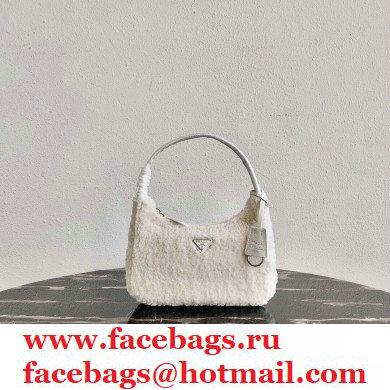 Prada Shearling Re-Edition 2000 Nylon Mini Hobo Bag 1NE515 White 2021