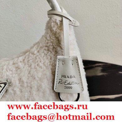 Prada Shearling Re-Edition 2000 Nylon Mini Hobo Bag 1NE515 White 2021