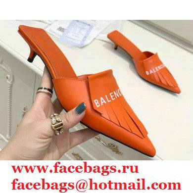 Balenciaga Heel 3cm Logo Fringe Knife Leather Mules Orange 2021