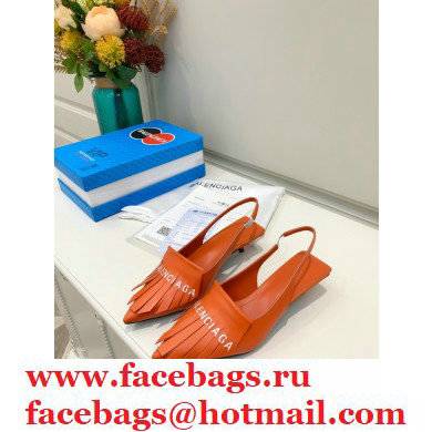 Balenciaga Heel 3cm Logo Fringe Knife Leather Slingbacks Orange 2021