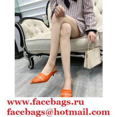 Balenciaga Heel 3cm Logo Fringe Knife Leather Slingbacks Orange 2021