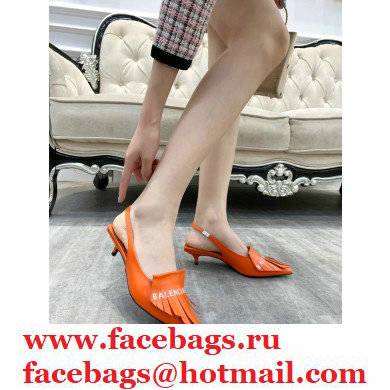 Balenciaga Heel 3cm Logo Fringe Knife Leather Slingbacks Orange 2021