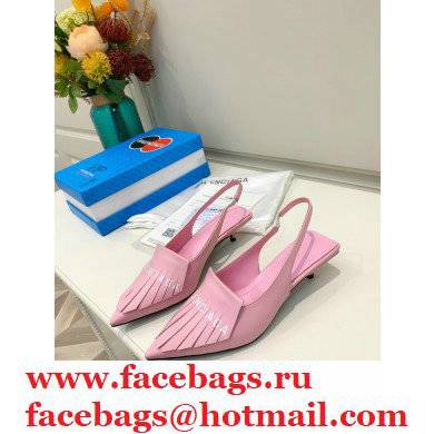 Balenciaga Heel 3cm Logo Fringe Knife Leather Slingbacks Pink 2021