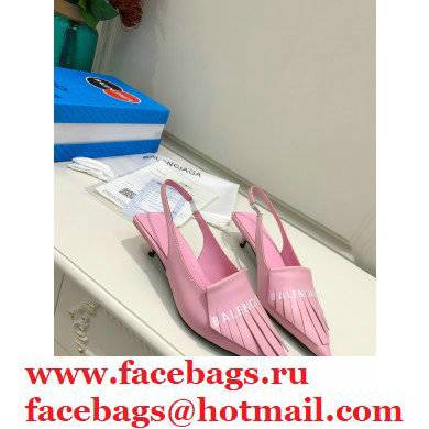 Balenciaga Heel 3cm Logo Fringe Knife Leather Slingbacks Pink 2021