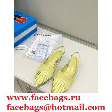 Balenciaga Heel 3cm Logo Fringe Knife Leather Slingbacks Yellow 2021