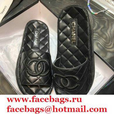 Chanel Heel 5cm CC Logo Quilting Lambskin Mules G36901 Black 2021