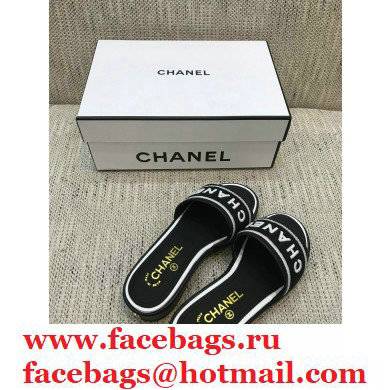 Chanel Lambskin and Logo Embroideries Mules G36557 Black/White 2021