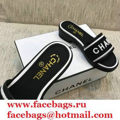 Chanel Lambskin and Logo Embroideries Mules G36557 Black/White 2021