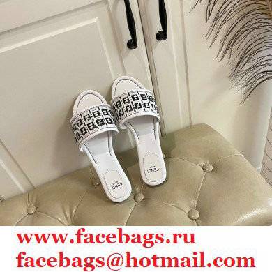 Fendi FF Interlace Wide-band Slides White 2021