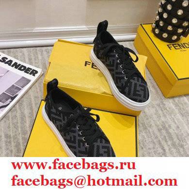 Fendi Rise Fabric Flatform Sneakers Black with Diagonal FF 2021